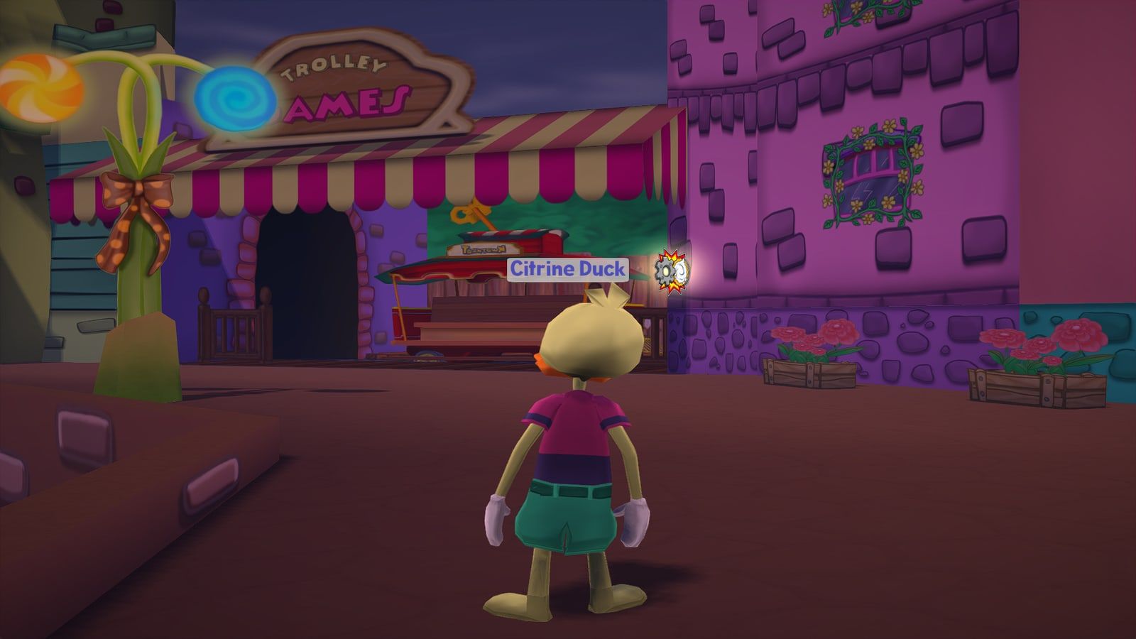 A Toon outside the Trolley Games building in Daisy Gardens.